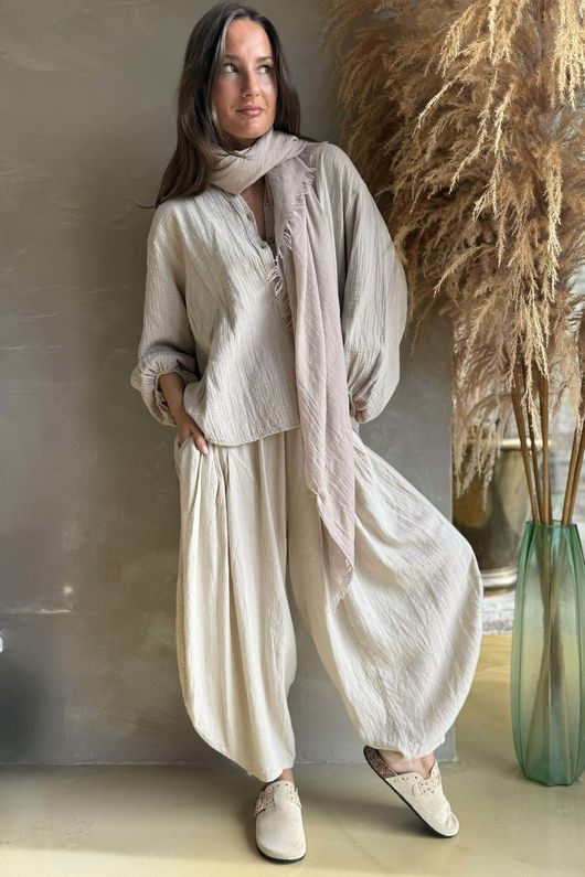 Laurie Cushion Cotton Blouse Stone /14=